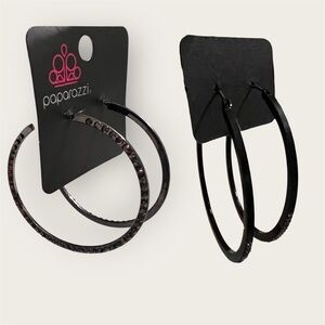 Set of Sleek Black Rhinestone Hoop Earrings